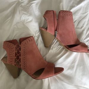 Pink suede booties